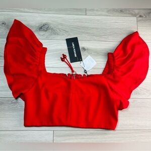 Lanca Perfume Top Cropped Size M Women's Red Flared Sleeve